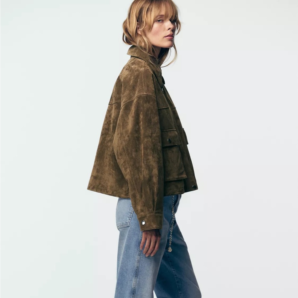 Zara Olive Brown natural suede leather bomber jacket - Picture 11 of 11